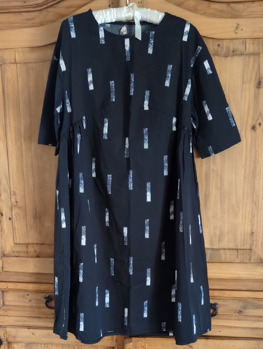 Black Short Sleeve Dress with Silver Rectangular Print